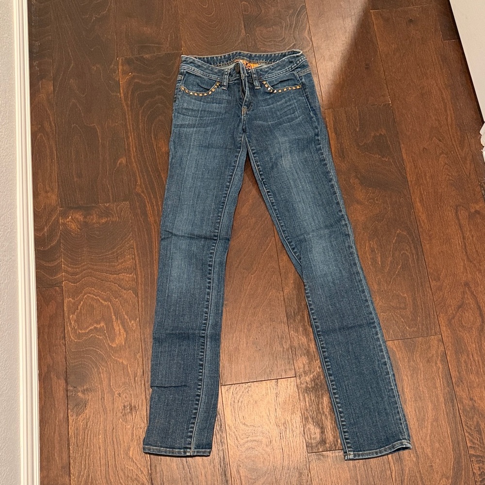 Tory Burch super skinny Dark Blue Jeans with Studded Pocket Detail